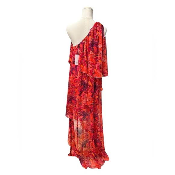NWT MISA One-Shoulder Single Flutter Sleeve Dress Red Orange Women’s Size Small - Picture 7 of 12